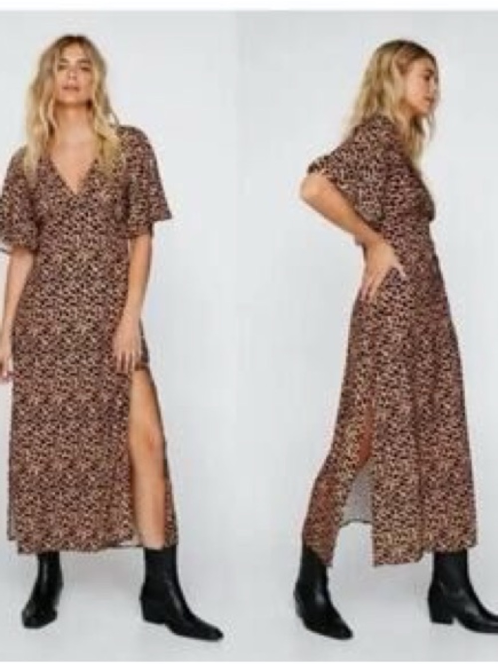 NWT ~ NASTY GAL Cheetah Leopard Slit Flowy Long Maxi
Dress - Picture 4 of 14